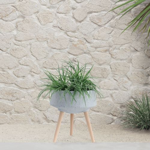 S/2 11/15" TERRAZZO PLANTER W/ WOOD LEGS, GRAY S/2 11/15" TERRAZZO PLANTER W/ WOOD LEGS, GRAY