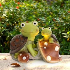 [only for pickup with a prepaid label]Garden Statue Cute Frog Face Turtles Figurines,Solar Powered Resin Animal Sculpture with 3 Led Lights for Patio,