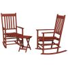 Outsunny Outdoor Rocking Chair Set of 2 with Side Table, Patio Wooden Rocking Chair with Smooth Armrests, High Back for Garden, Balcony, Porch, Suppor