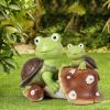 [only for pickup with a prepaid label]Garden Statue Cute Frog Face Turtles Figurines,Solar Powered Resin Animal Sculpture with 3 Led Lights for Patio,