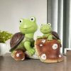 [only for pickup with a prepaid label]Garden Statue Cute Frog Face Turtles Figurines,Solar Powered Resin Animal Sculpture with 3 Led Lights for Patio,