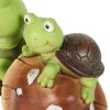 [only for pickup with a prepaid label]Garden Statue Cute Frog Face Turtles Figurines,Solar Powered Resin Animal Sculpture with 3 Led Lights for Patio,