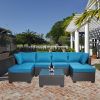 Outdoor Garden Patio Furniture 7-Piece PE Rattan Wicker Cushioned Sofa Sets and Coffee Table, patio furniture set;outdoor couch;outdoor couch patio fu