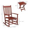 Outsunny Outdoor Rocking Chair Set of 2 with Side Table, Patio Wooden Rocking Chair with Smooth Armrests, High Back for Garden, Balcony, Porch, Suppor