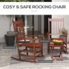 Outsunny Outdoor Rocking Chair Set of 2 with Side Table, Patio Wooden Rocking Chair with Smooth Armrests, High Back for Garden, Balcony, Porch, Suppor
