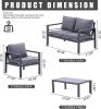 4-piece Aluminum Outdoor Patio Conversation Set,All-Weather Sectional Sofa Outside Furniture with Removable Cushions and Tempered Glass Coffee Table f