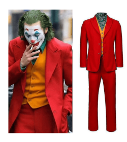 Movie Joker Cosplay Costume For Men And Kids Arthur Fleck Full Set Halloween Fancy Dress Carnival Costume (Color: With wig, size: L)