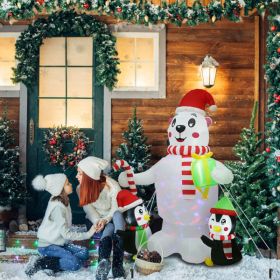 5.9FT Christmas Inflatable Outdoor Decoration Polar Bear Gift Box Penguin Blow Up Yard Decoration with LED Light Built-in Air Blower for Winter Holida (Color: As Picture)
