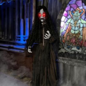 Haunted Hill Farm Zombie Bride with Pop-Up Head and Light-Up Eyes (Style: 66.9" Standing Jaw Pop Up Bride)