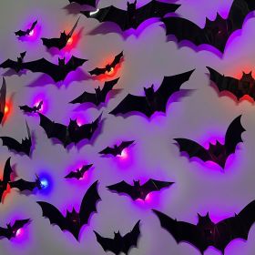 36 Pack Halloween Bats Wall Decor â€“ Lighted 3D Bat Stickers Assorted Size for Halloween Party, Bedroom Window Decorations (Color: Red, Purple, Blue)