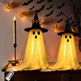 2Packs Halloween Decorations Outdoor,Halloweens Party Decoration Indoor,Spooky Ghost with Remote Control String Lights (Color: White)