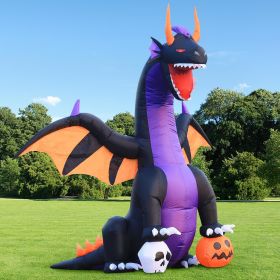 12FT Halloween Inflatables Decoration Giant Ghost with 3-Colored Flame Rotation LED Light Spooky Halloween Decorations Outdoor Blow Up Yard Decoration (Color: Giant Dragon)